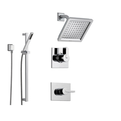 Delta Vero Chrome Shower System with Normal Shower Handle, 3-setting Diverter, Modern Square Showerhead, and Handheld Shower SS145385