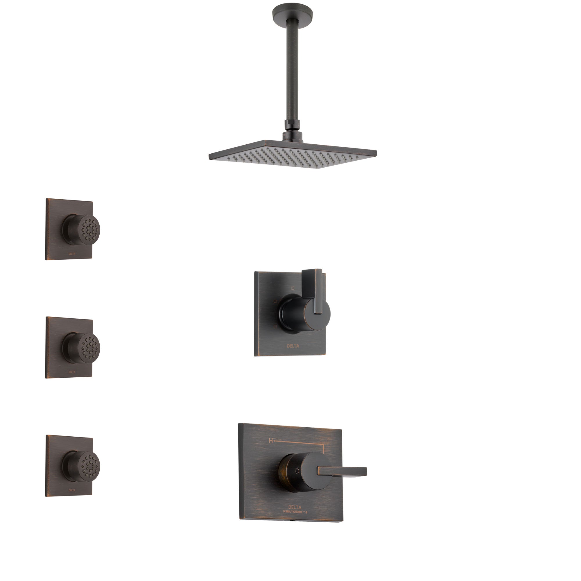 Delta Vero Venetian Bronze Finish Shower System with Control Handle, 3-Setting Diverter, Ceiling Mount Showerhead, and 3 Body Sprays SS1453RB4