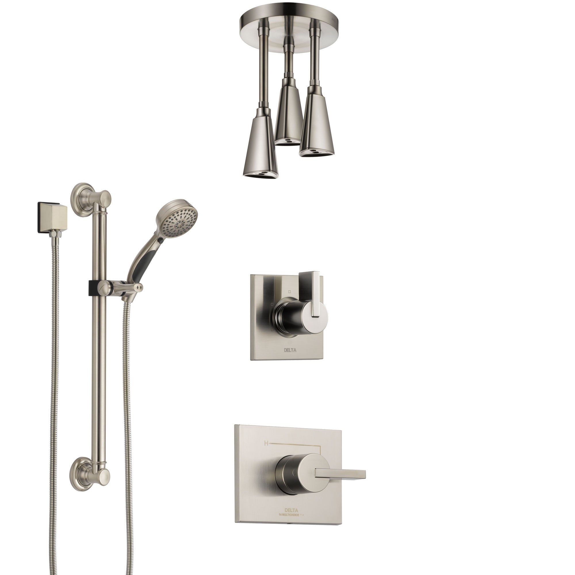 Delta Vero Stainless Steel Finish Shower System with Control Handle, Diverter, Ceiling Mount Showerhead, and Hand Shower with Grab Bar SS1453SS8