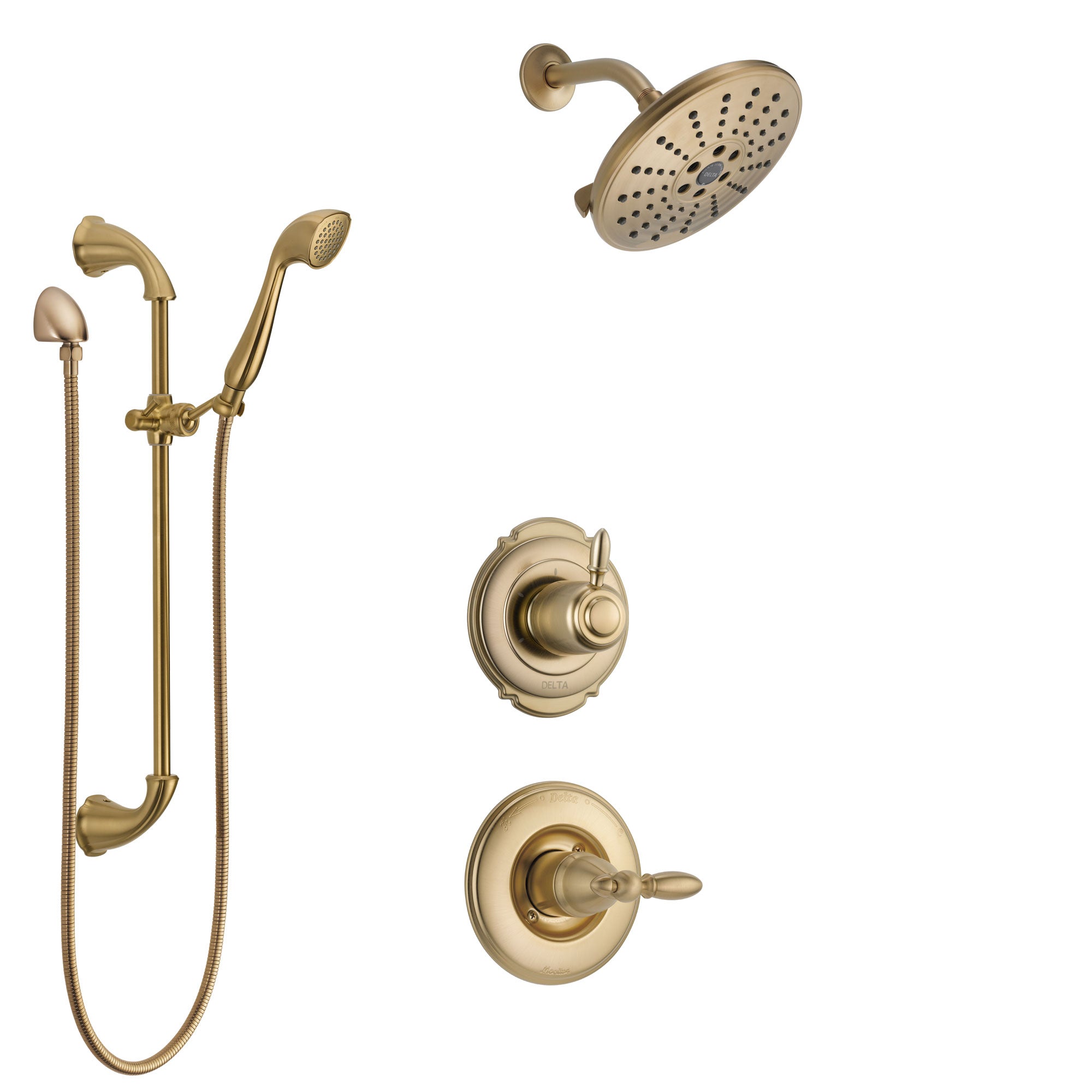 Delta Victorian Champagne Bronze Finish Shower System with Control Handle, 3-Setting Diverter, Showerhead, and Hand Shower with Slidebar SS1455CZ5