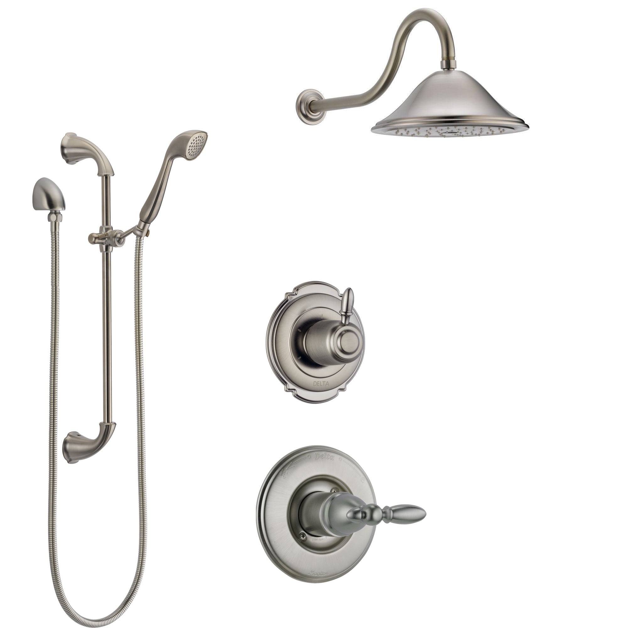 Delta Victorian Stainless Steel Finish Shower System With Control Hand