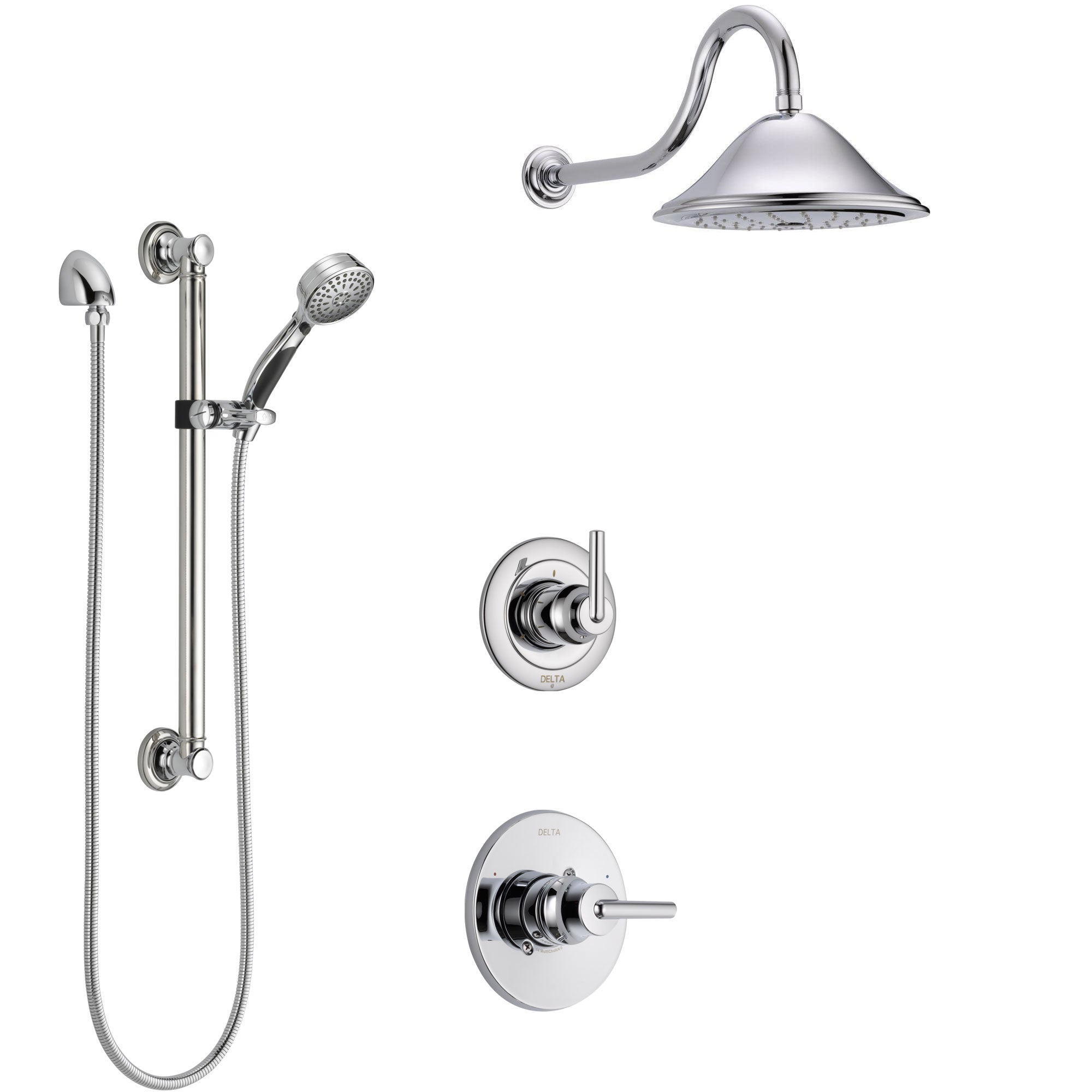 Delta Trinsic Chrome Finish Shower System with Control Handle, 3-Setting Diverter, Showerhead, and Hand Shower with Grab Bar SS14592