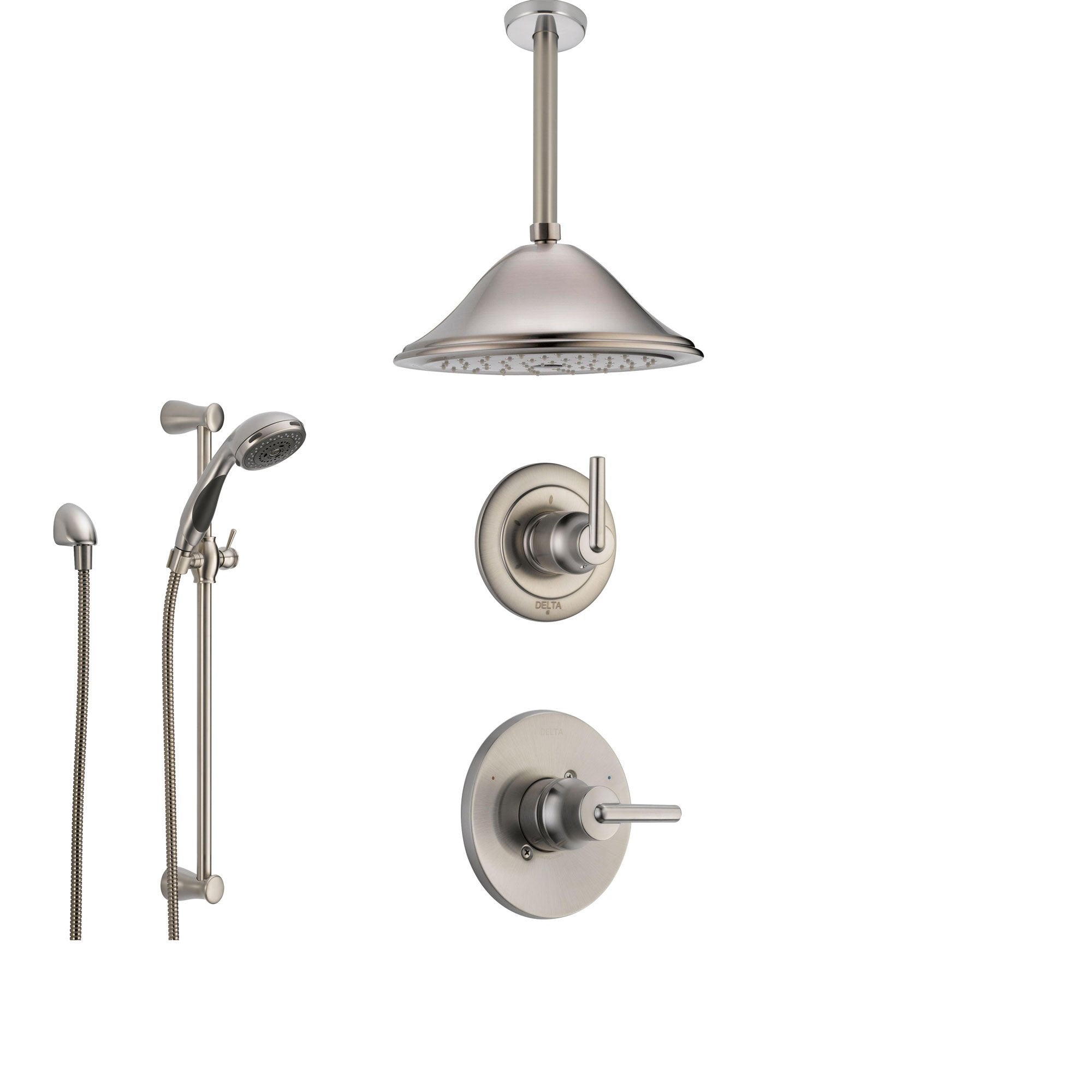 Delta Trinsic Stainless Steel Shower System with Normal Shower Handle, 3-setting Diverter, Large Ceiling Mount Showerhead, and Handheld Shower SS145982SS