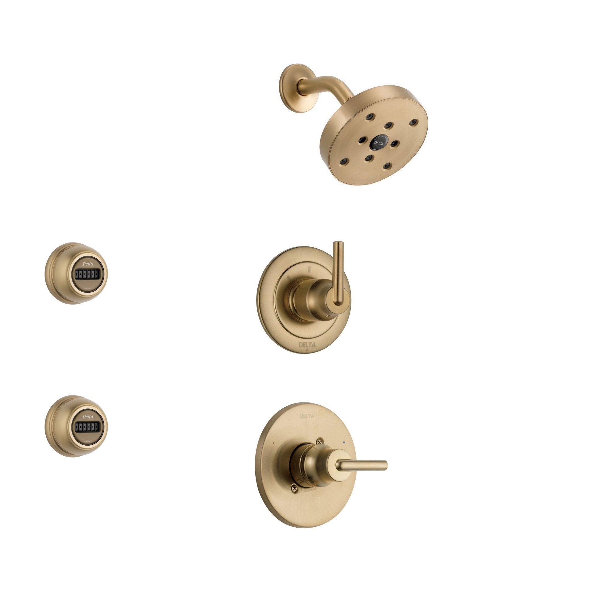 Delta Trinsic Champagne Bronze Shower System with Normal Shower Handle, 3-setting Diverter, Modern Round Showerhead, and 2 Body Sprays SS145983CZ