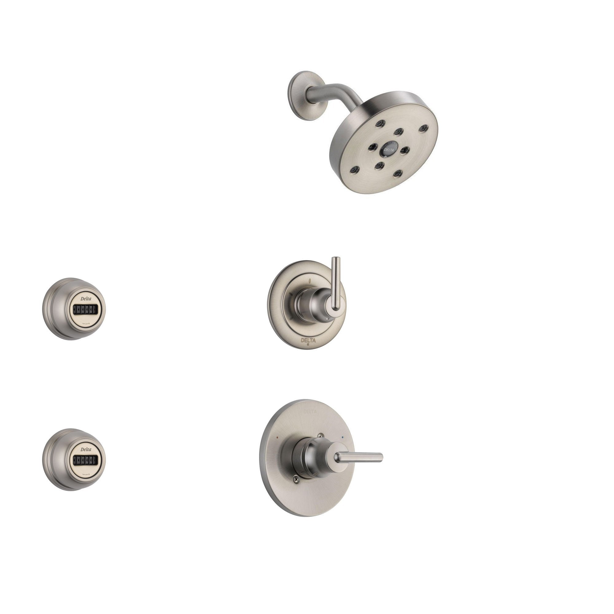 Delta Trinsic Stainless Steel Shower System with Normal Shower Handle, 3-setting Diverter, Modern Round Showerhead, and 2 Body Sprays SS145983SS