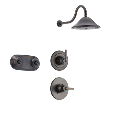 Delta Trinsic Venetian Bronze Shower System with Normal Shower Handle, 3-setting Diverter, Large Rain Showerhead, and Dual Body Spray Shower Plate SS145984RB