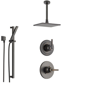Delta Trinsic Venetian Bronze Shower System with Normal Shower Handle, 3-setting Diverter, Large Square Modern Ceiling Mount Showerhead, and Handheld Shower SS145985RB