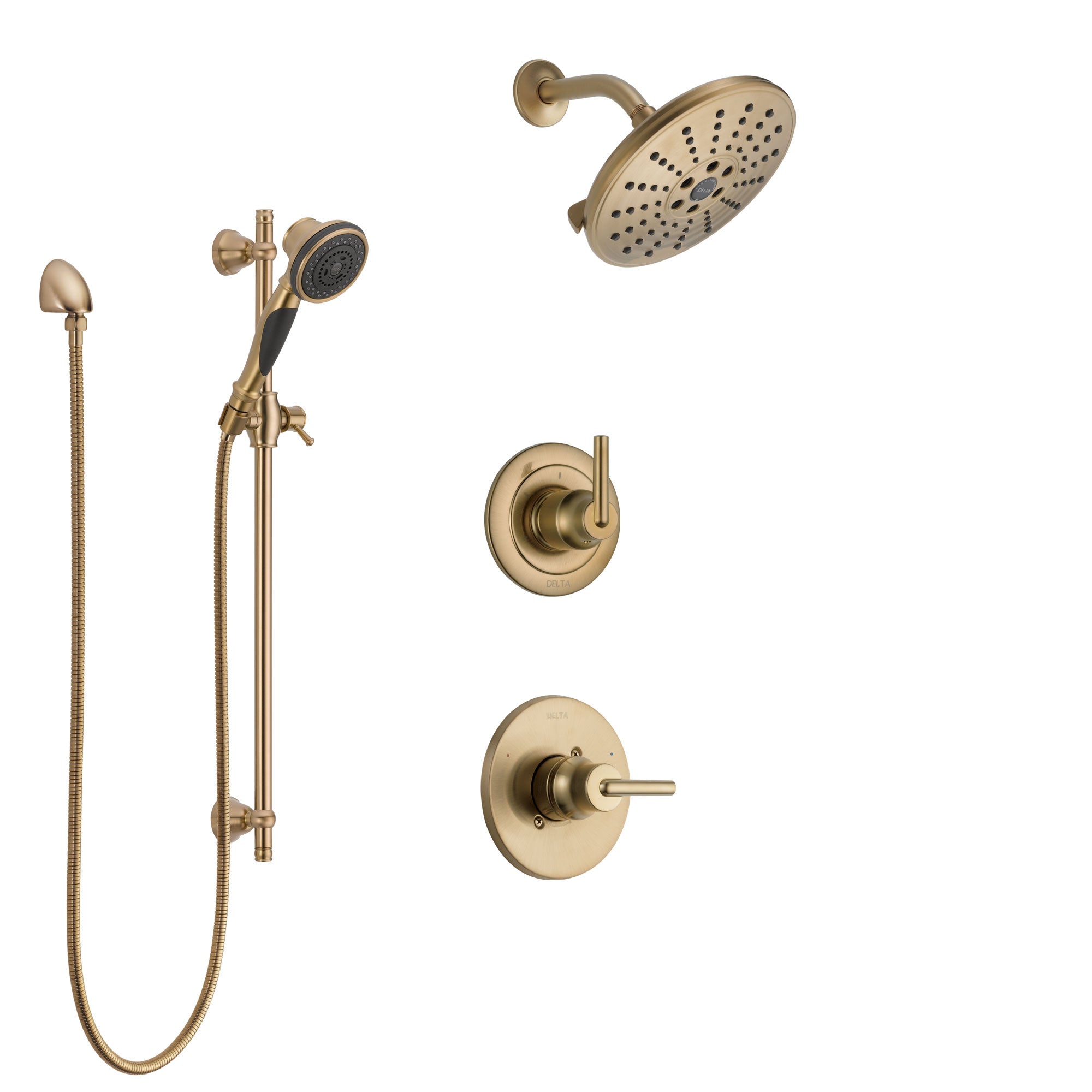 Delta Trinsic Champagne Bronze Finish Shower System with Control Handle, 3-Setting Diverter, Showerhead, and Hand Shower with Slidebar SS1459CZ2