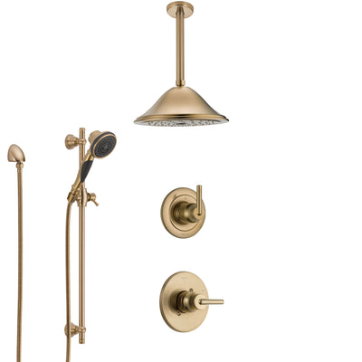 Delta Trinsic Champagne Bronze Shower System with Control Handle, Diverter, Ceiling Mount Showerhead, and Hand Shower with Slidebar SS1459CZ5