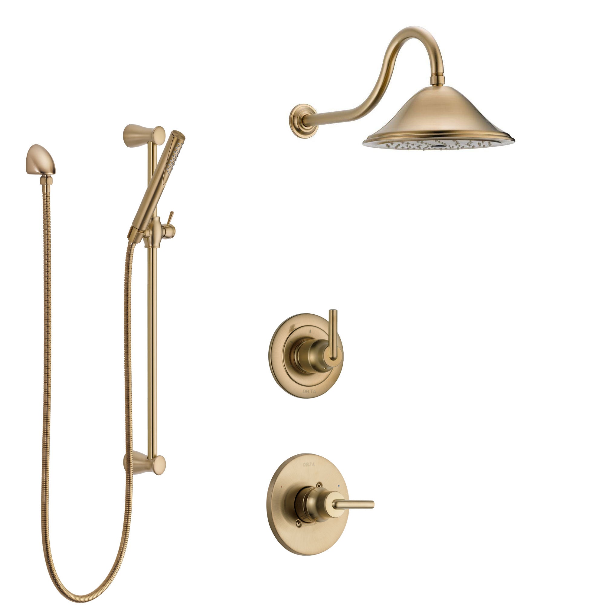 Delta Trinsic Champagne Bronze Finish Shower System with Control Handle, 3-Setting Diverter, Showerhead, and Hand Shower with Slidebar SS1459CZ6