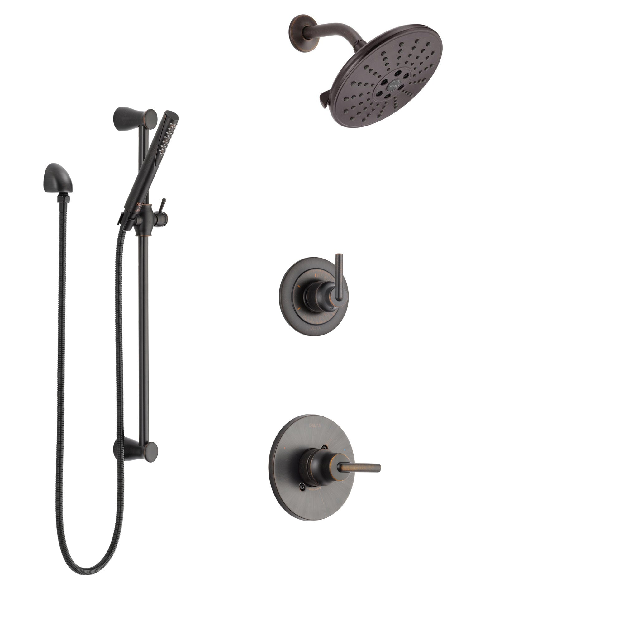 Delta Trinsic Venetian Bronze Finish Shower System with Control Handle, 3-Setting Diverter, Showerhead, and Hand Shower with Slidebar SS1459RB4