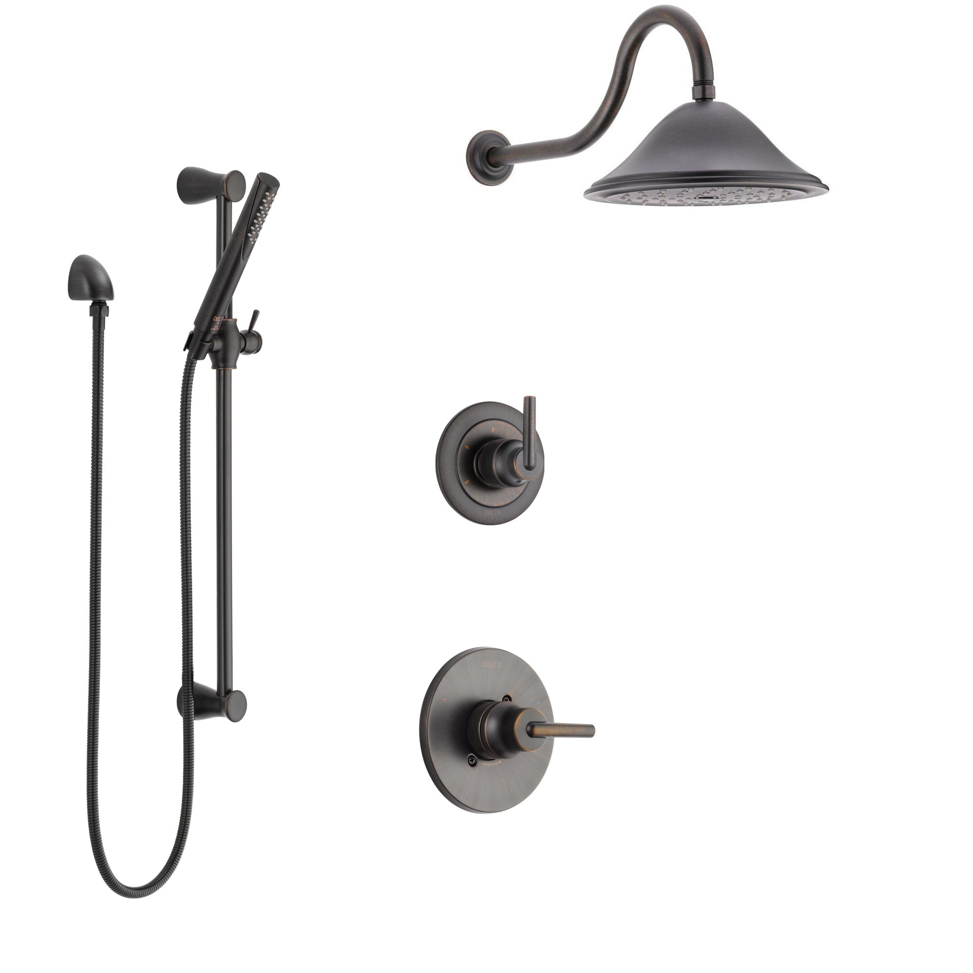 Delta Trinsic Venetian Bronze Finish Shower System with Control Handle, 3-Setting Diverter, Showerhead, and Hand Shower with Slidebar SS1459RB5