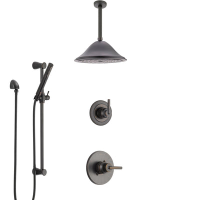 Delta Trinsic Venetian Bronze Shower System with Control Handle, 3-Setting Diverter, Ceiling Mount Showerhead, and Hand Shower with Slidebar SS1459RB7