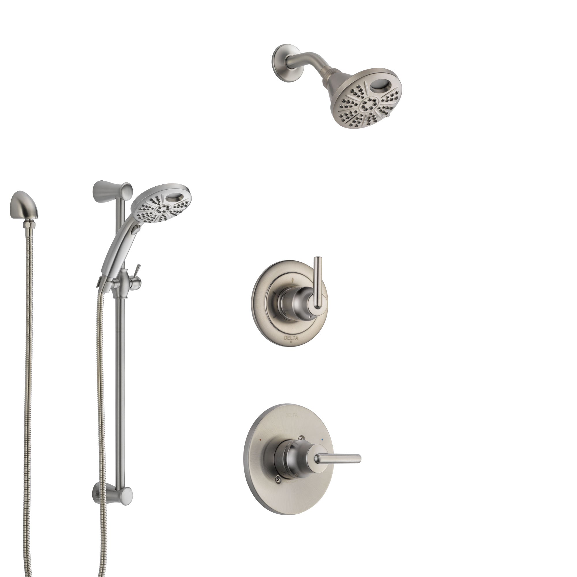 Delta Trinsic Stainless Steel Finish Shower System with Control Handle, 3-Setting Diverter, Temp2O Showerhead, and Hand Shower with Slidebar SS1459SS2