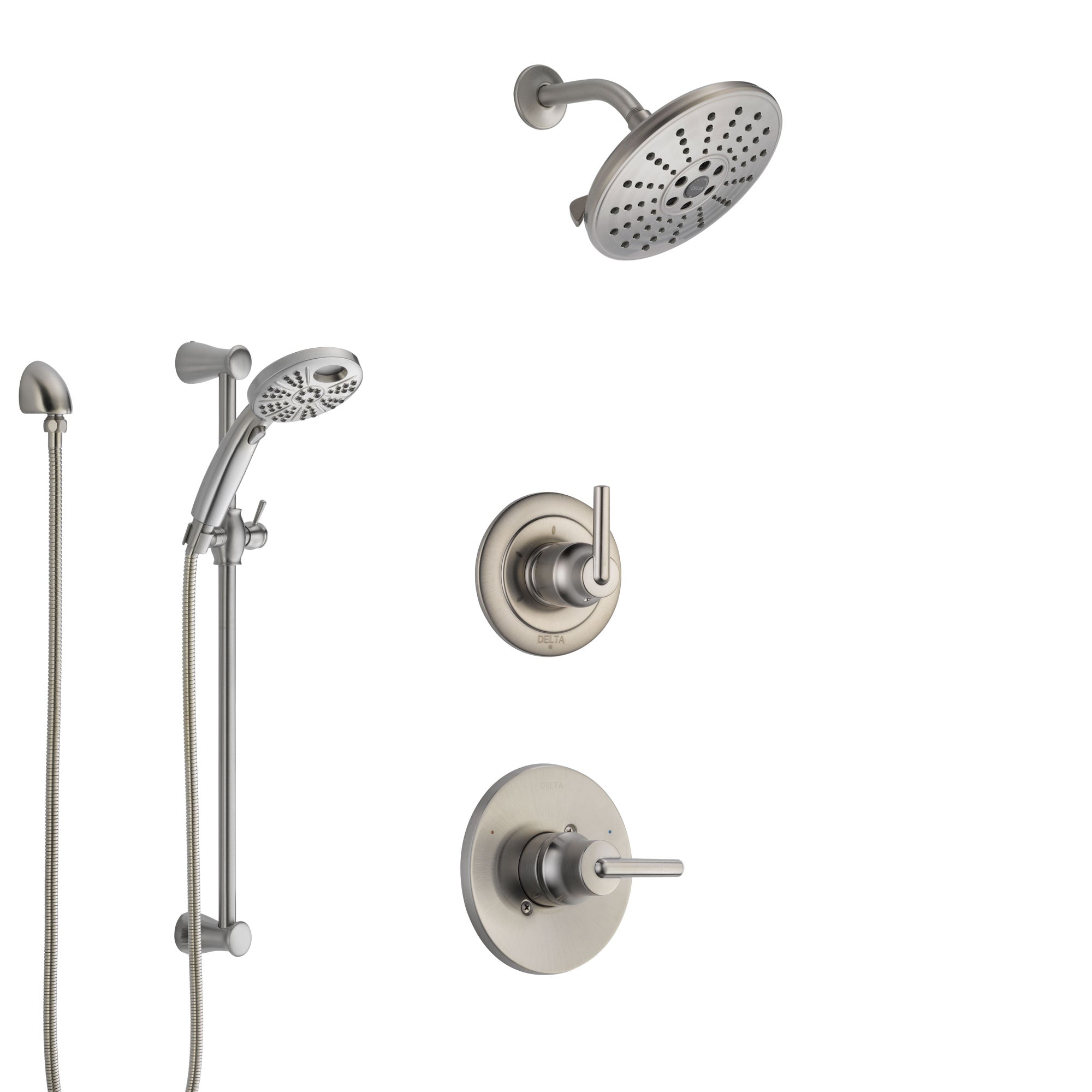 Delta Trinsic Stainless Steel Finish Shower System with Control Handle, 3-Setting Diverter, Showerhead, and Temp2O Hand Shower with Slidebar SS1459SS3