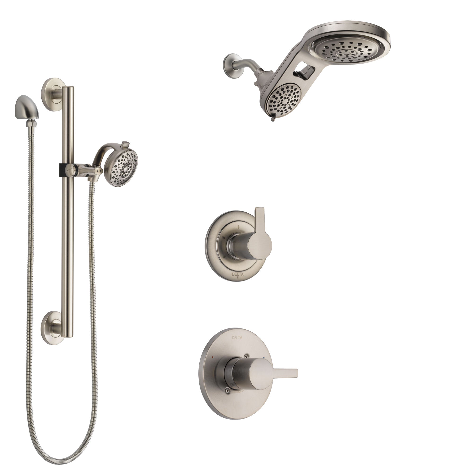 Delta Compel Stainless Steel Finish Shower System with Control Handle, 3-Setting Diverter, Dual Showerhead, and Hand Shower with Grab Bar SS1461SS5