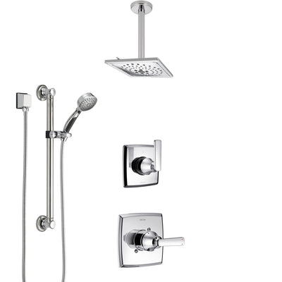 Delta Ashlyn Chrome Finish Shower System with Control Handle, 3-Setting Diverter, Ceiling Mount Showerhead, and Hand Shower with Grab Bar SS14647