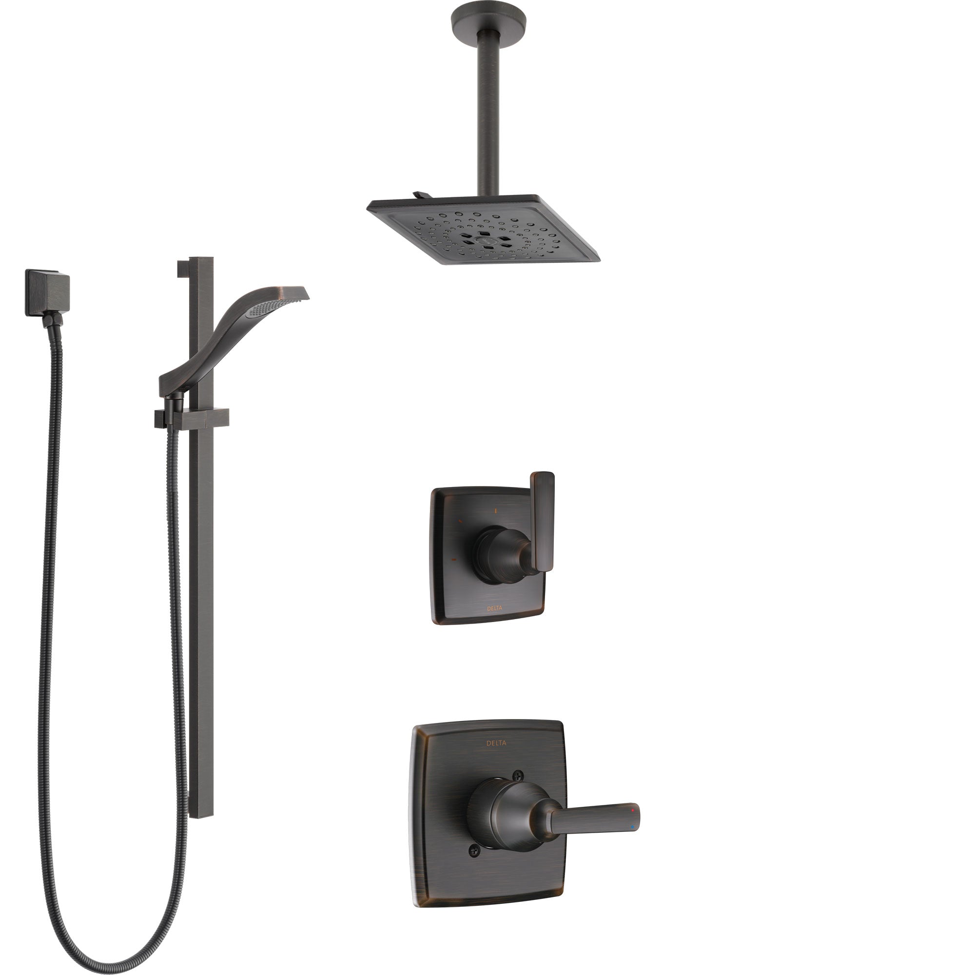 Delta Ashlyn Venetian Bronze Shower System with Control Handle, 3-Setting Diverter, Ceiling Mount Showerhead, and Hand Shower with Slidebar SS1464RB6