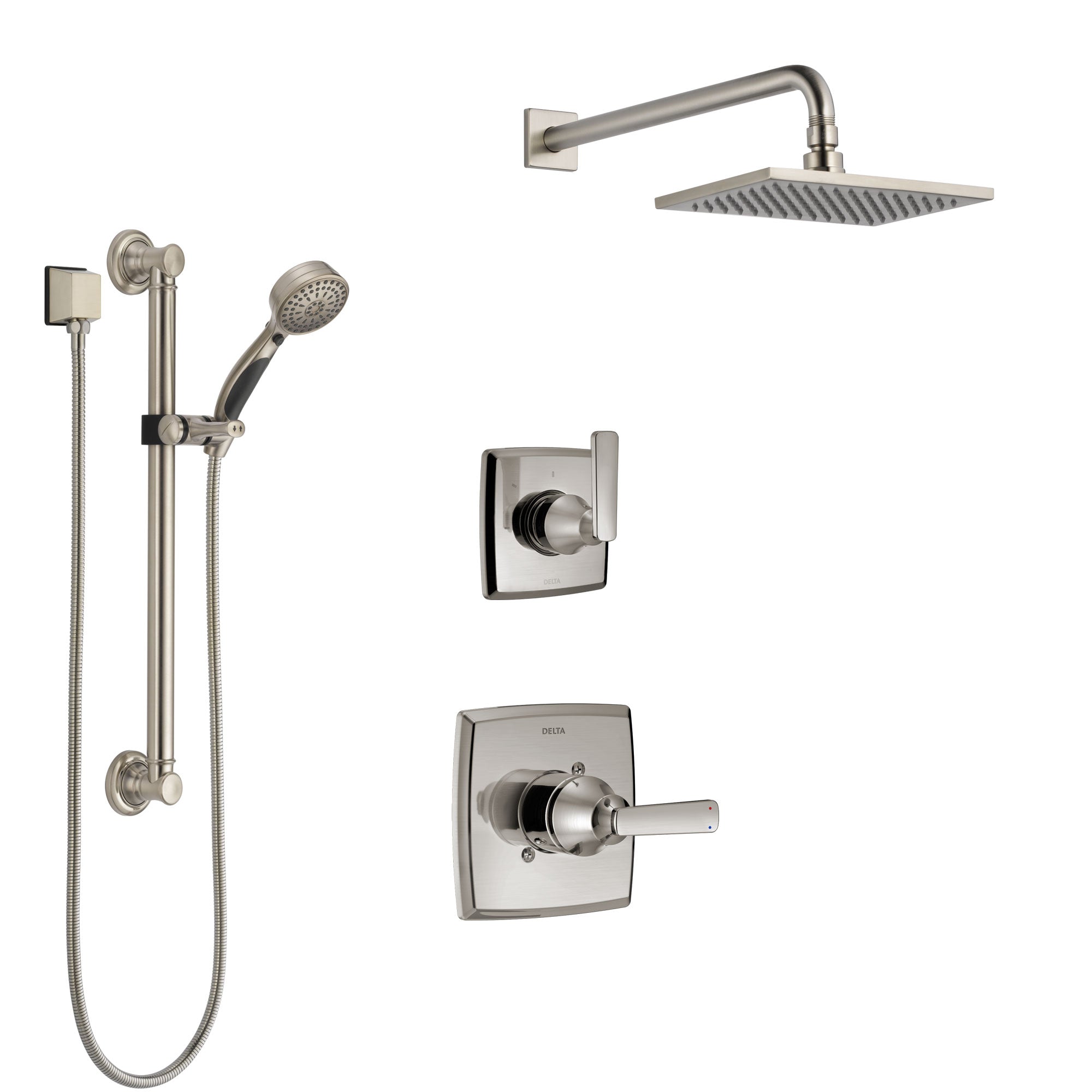 Delta Ashlyn Stainless Steel Finish Shower System with Control Handle, 3-Setting Diverter, Showerhead, and Hand Shower with Grab Bar SS1464SS1