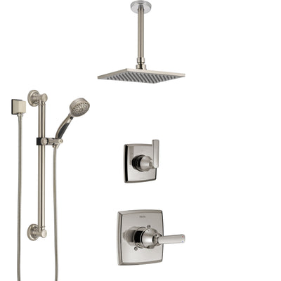 Delta Ashlyn Stainless Steel Finish Shower System with Control Handle, Diverter, Ceiling Mount Showerhead, and Hand Shower with Grab Bar SS1464SS2