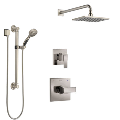 Delta Ara Stainless Steel Finish Shower System with Control Handle, 3-Setting Diverter, Showerhead, and Hand Shower with Grab Bar SS1467SS2