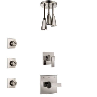Delta Ara Stainless Steel Finish Shower System with Control Handle, 3-Setting Diverter, Ceiling Mount Showerhead, and 3 Body Sprays SS1467SS5