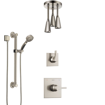 Delta Zura Stainless Steel Finish Shower System with Control Handle, Diverter, Ceiling Mount Showerhead, and Hand Shower with Grab Bar SS1474SS5