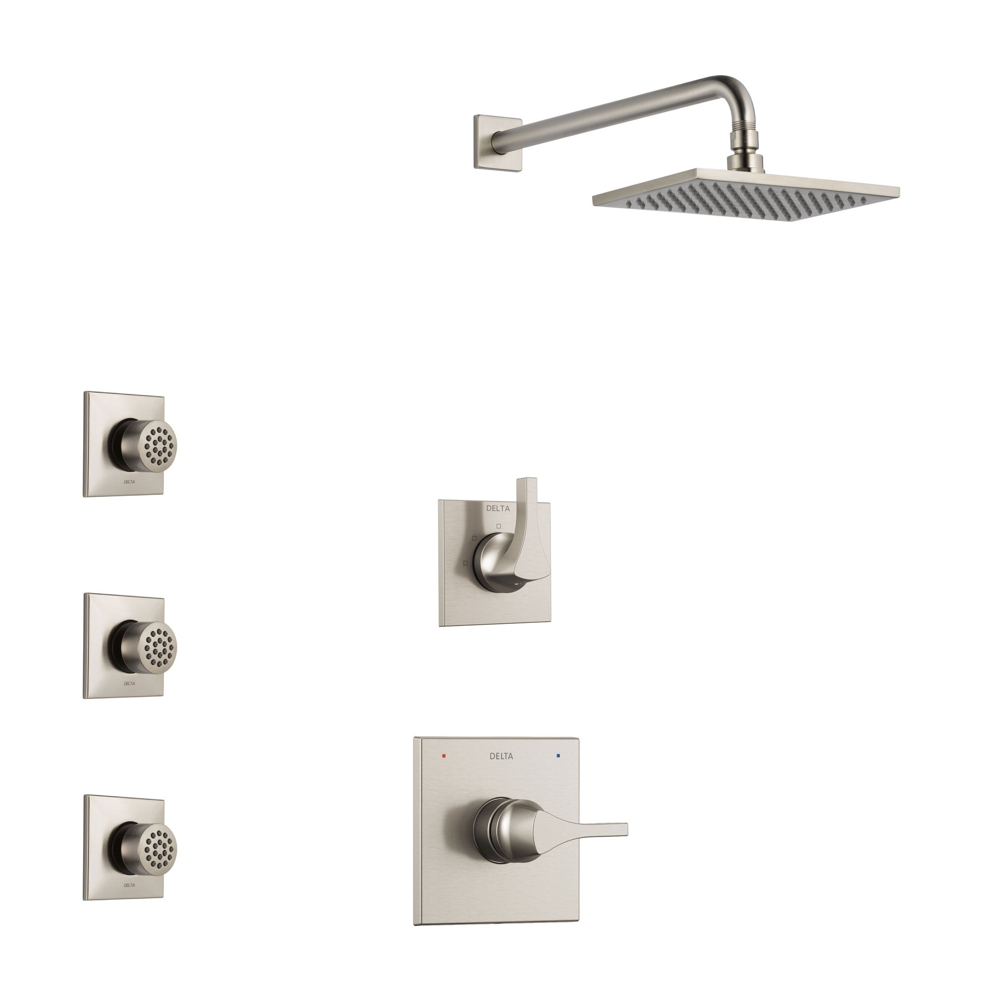 Delta Zura Stainless Steel Finish Shower System with Control Handle, 3-Setting Diverter, Showerhead, and 3 Body Sprays SS1474SS7