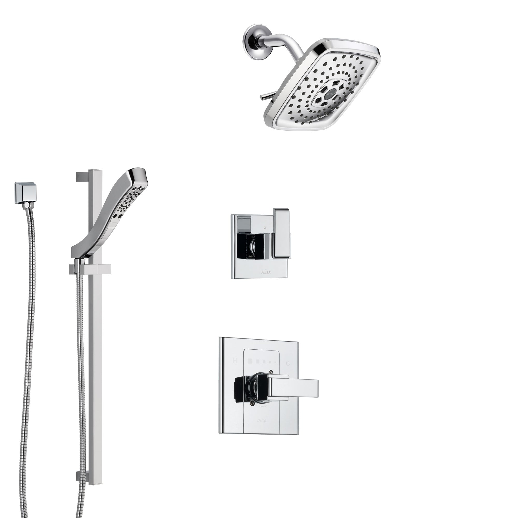 Delta Arzo Chrome Finish Shower System with Control Handle, 3-Setting Diverter, Showerhead, and Hand Shower with Slidebar SS14866