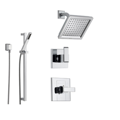 Delta Arzo Chrome Shower System with Normal Shower Handle, 3-setting Diverter, Modern Square Shower Head, and Hand Held Shower SS148683