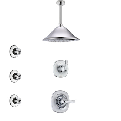 Delta Addison Chrome Finish Shower System with Control Handle, 3-Setting Diverter, Ceiling Mount Showerhead, and 3 Body Sprays SS14922