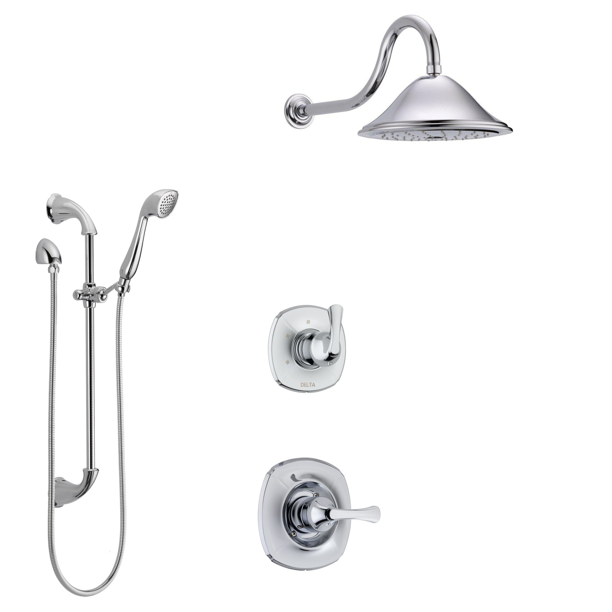 Delta Addison Chrome Finish Shower System with Control Handle, 3-Setting Diverter, Showerhead, and Hand Shower with Slidebar SS14924