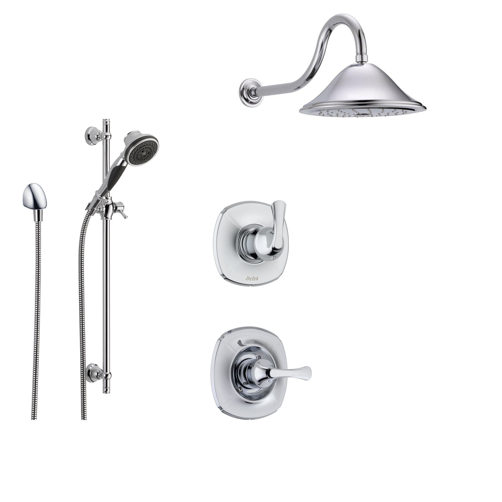 Delta Addison Chrome Shower System with Normal Shower Handle, 3-setting Diverter, Large Rain Showerhead, and Handheld Shower SS149281
