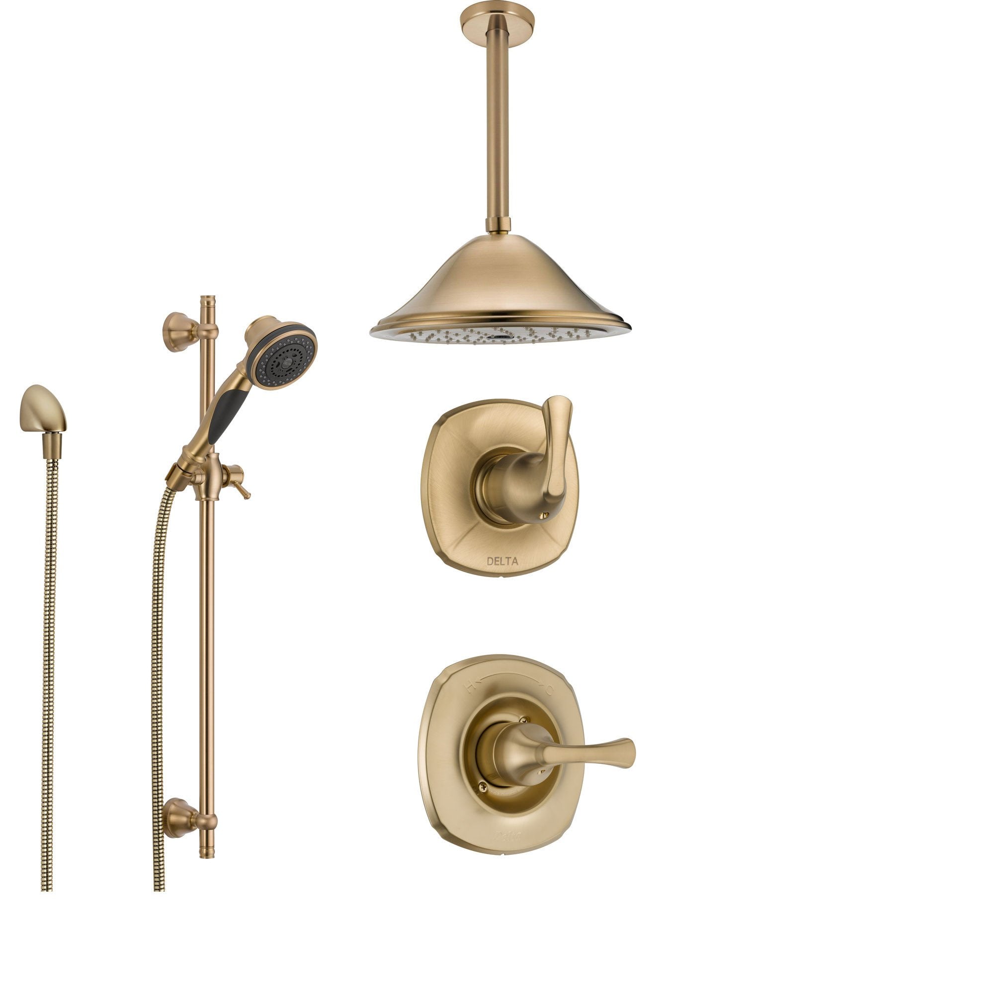 Delta Addison Champagne Bronze Shower System with Normal Shower Handle, 3-setting Diverter, Large Ceiling Mount Shower Head, and Handheld Shower Spray SS149282CZ