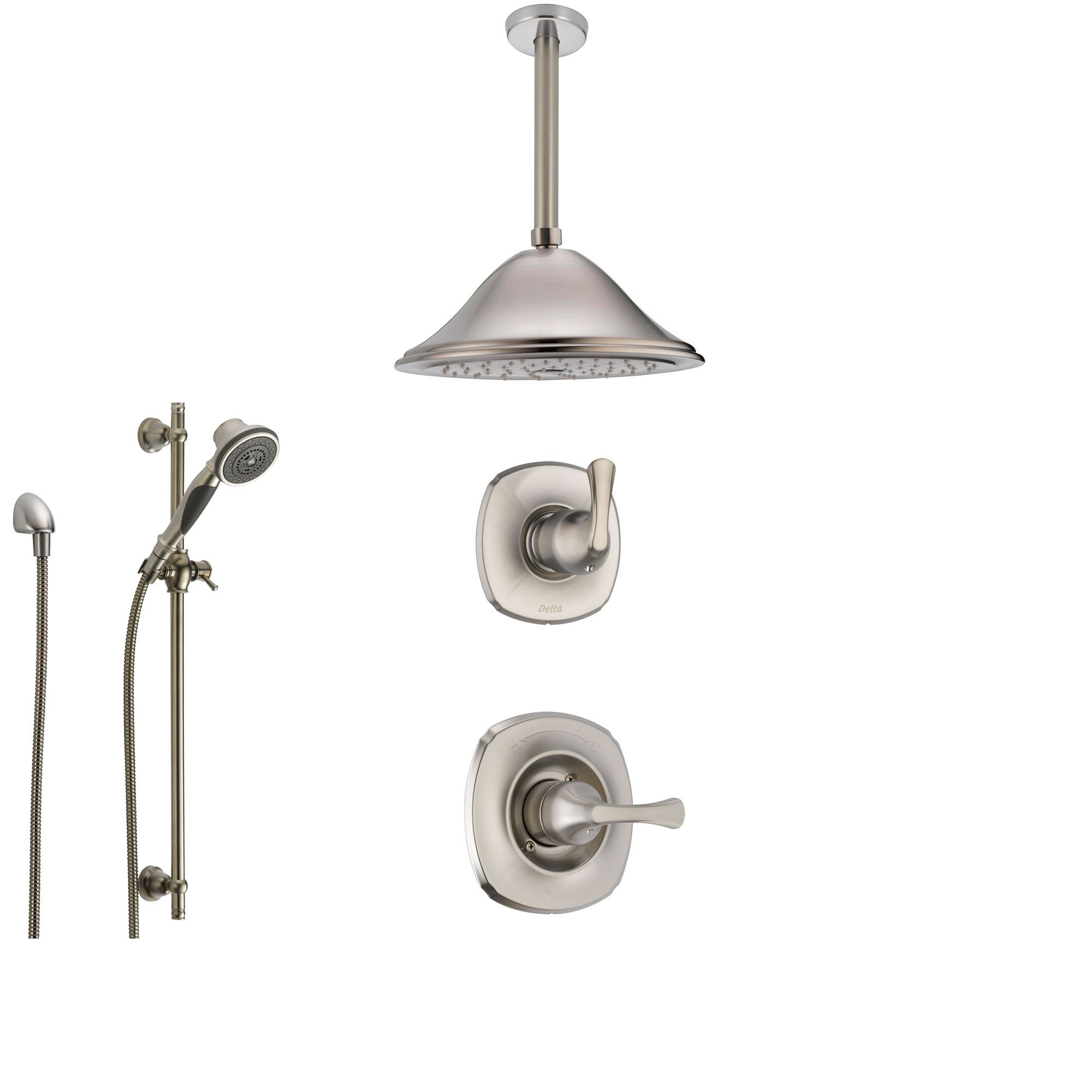 Delta Addison Stainless Steel Shower System with Normal Shower Handle, 3-setting Diverter, Large Ceiling Mount Rain Showerhead, and Handheld Shower SS149282SS