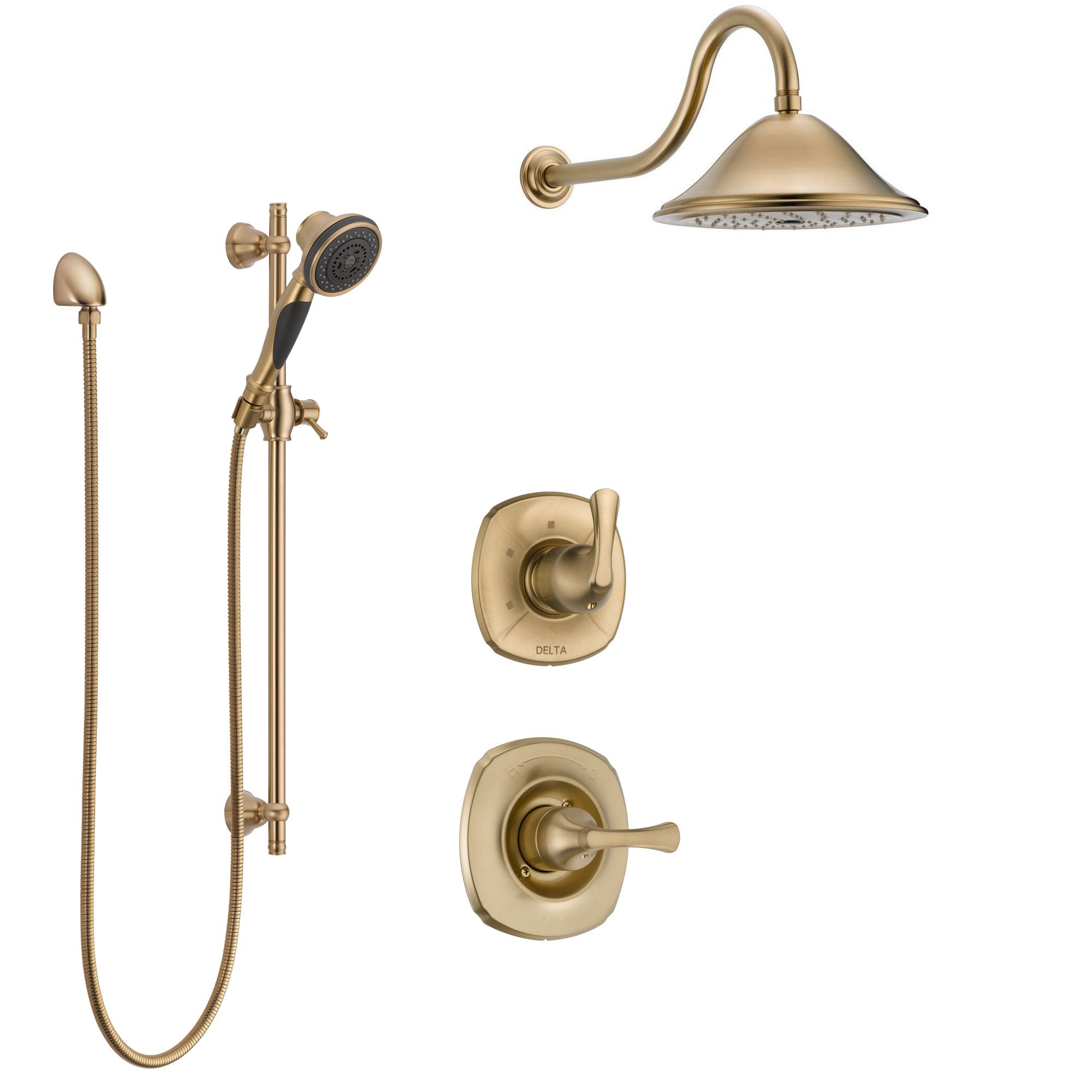 Delta Addison Champagne Bronze Finish Shower System with Control Handle, 3-Setting Diverter, Showerhead, and Hand Shower with Slidebar SS1492CZ5