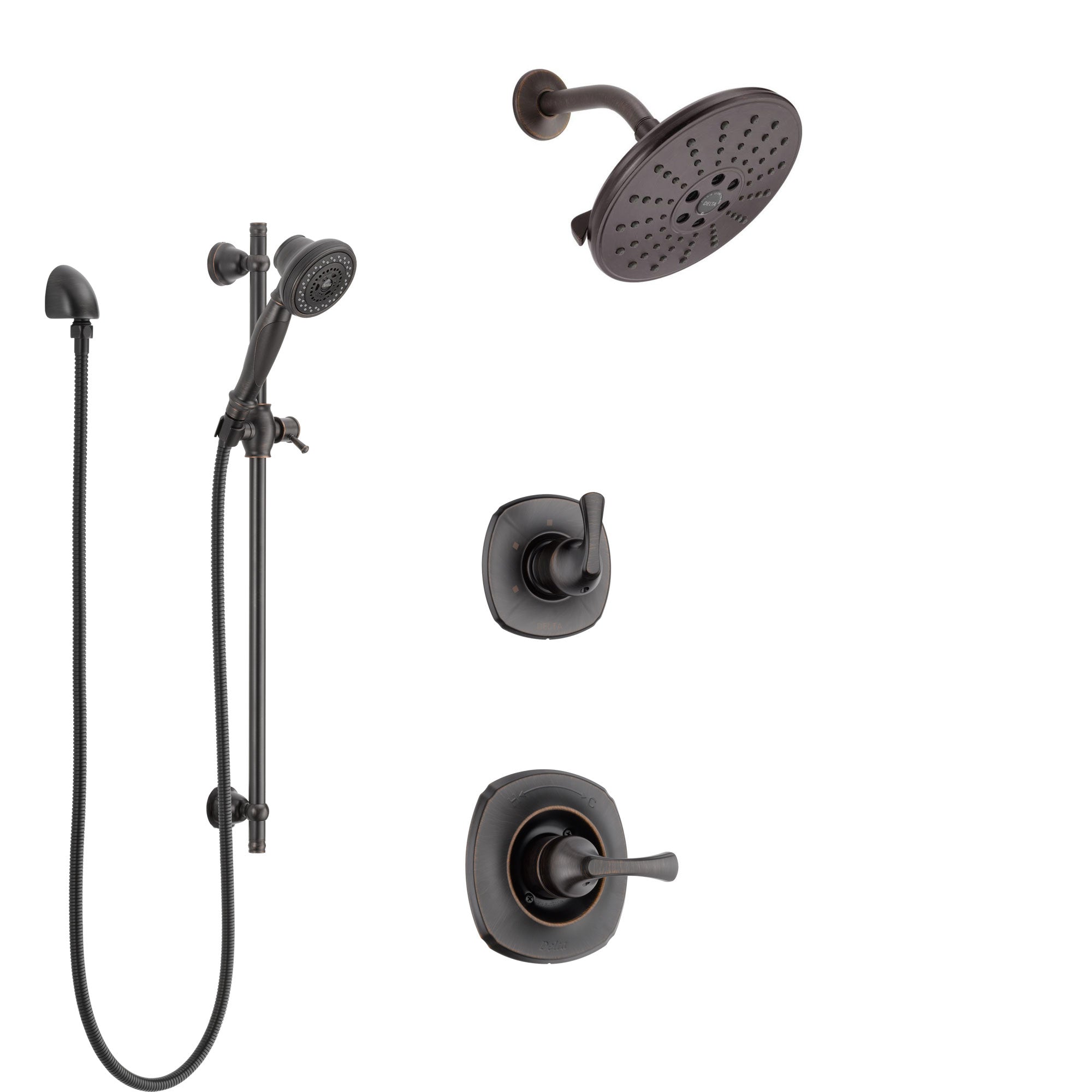 Delta Addison Venetian Bronze Finish Shower System with Control Handle, 3-Setting Diverter, Showerhead, and Hand Shower with Slidebar SS1492RB8