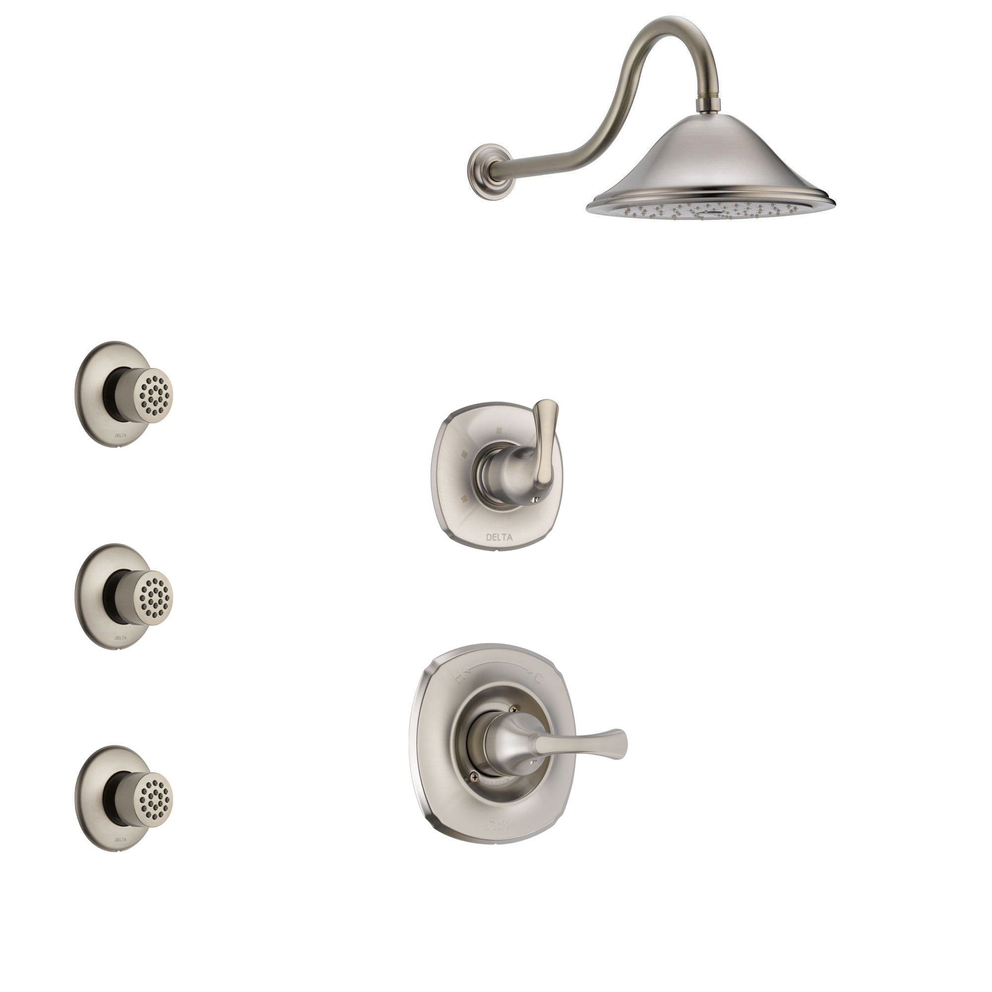 Delta Addison Stainless Steel Finish Shower System with Control Handle, 3-Setting Diverter, Showerhead, and 3 Body Sprays SS1492SS3