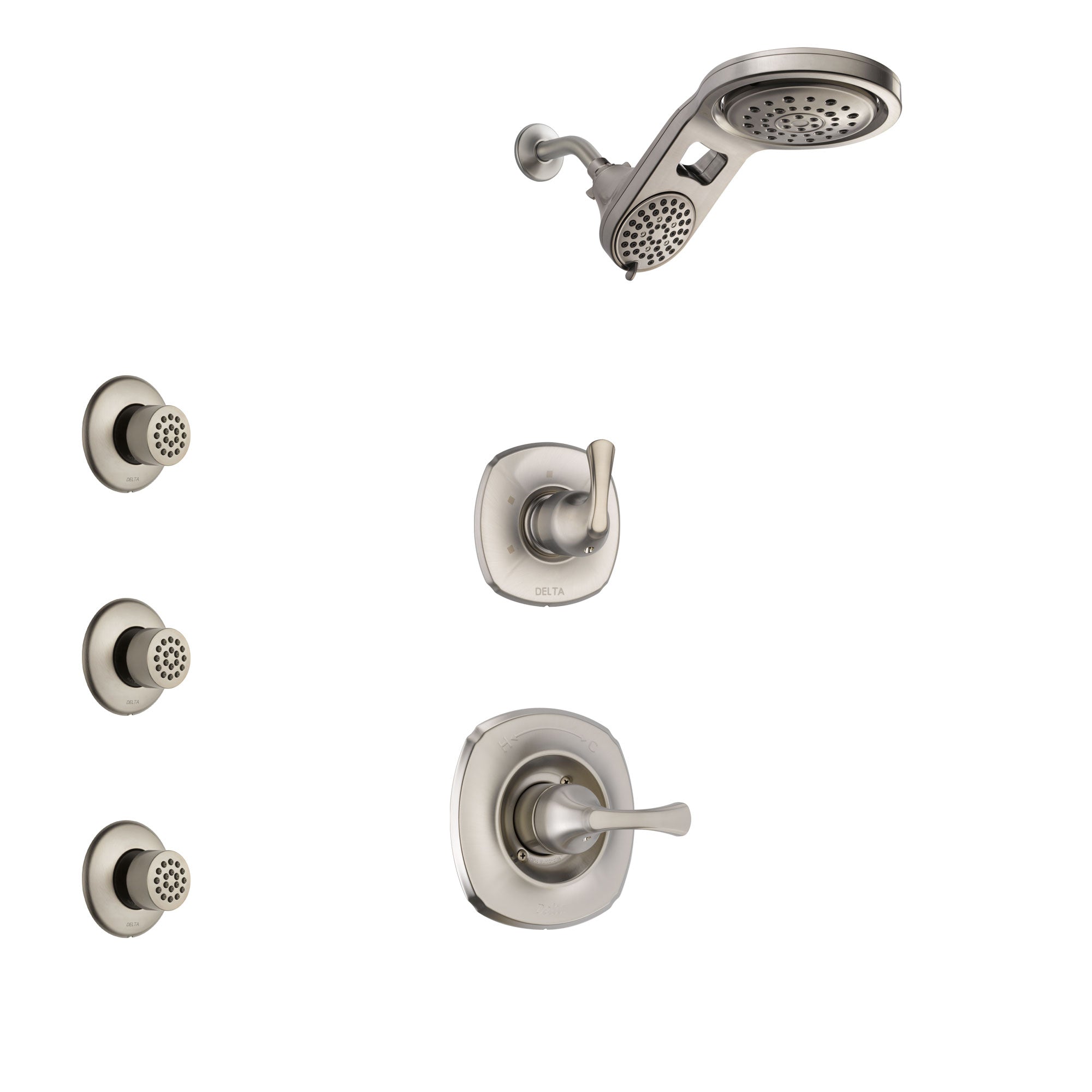 Delta Addison Stainless Steel Finish Shower System with Control Handle, 3-Setting Diverter, Dual Showerhead, and 3 Body Sprays SS1492SS4