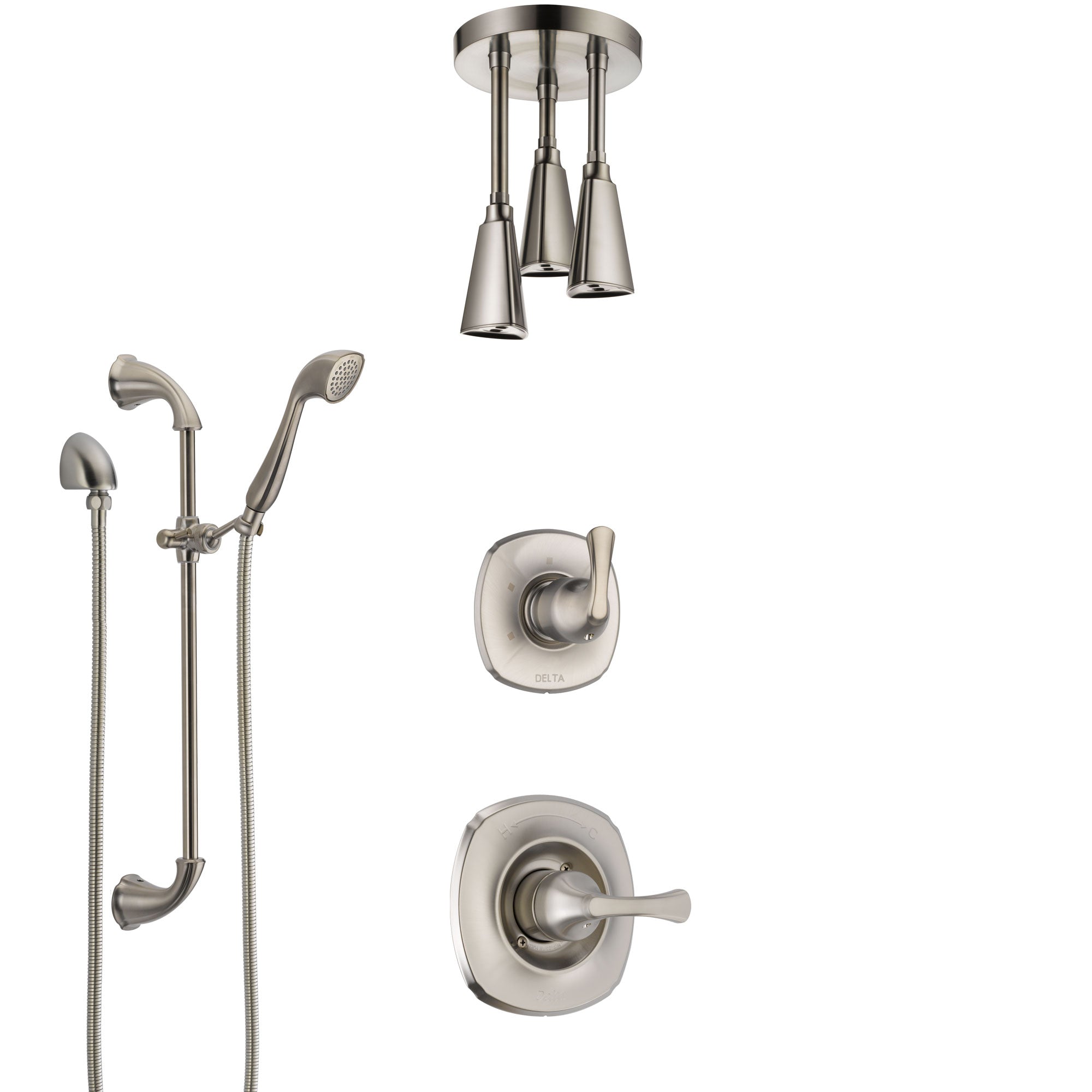 Delta Addison Stainless Steel Finish Shower System with Control Handle, Diverter, Ceiling Mount Showerhead, and Hand Shower with Slidebar SS1492SS6