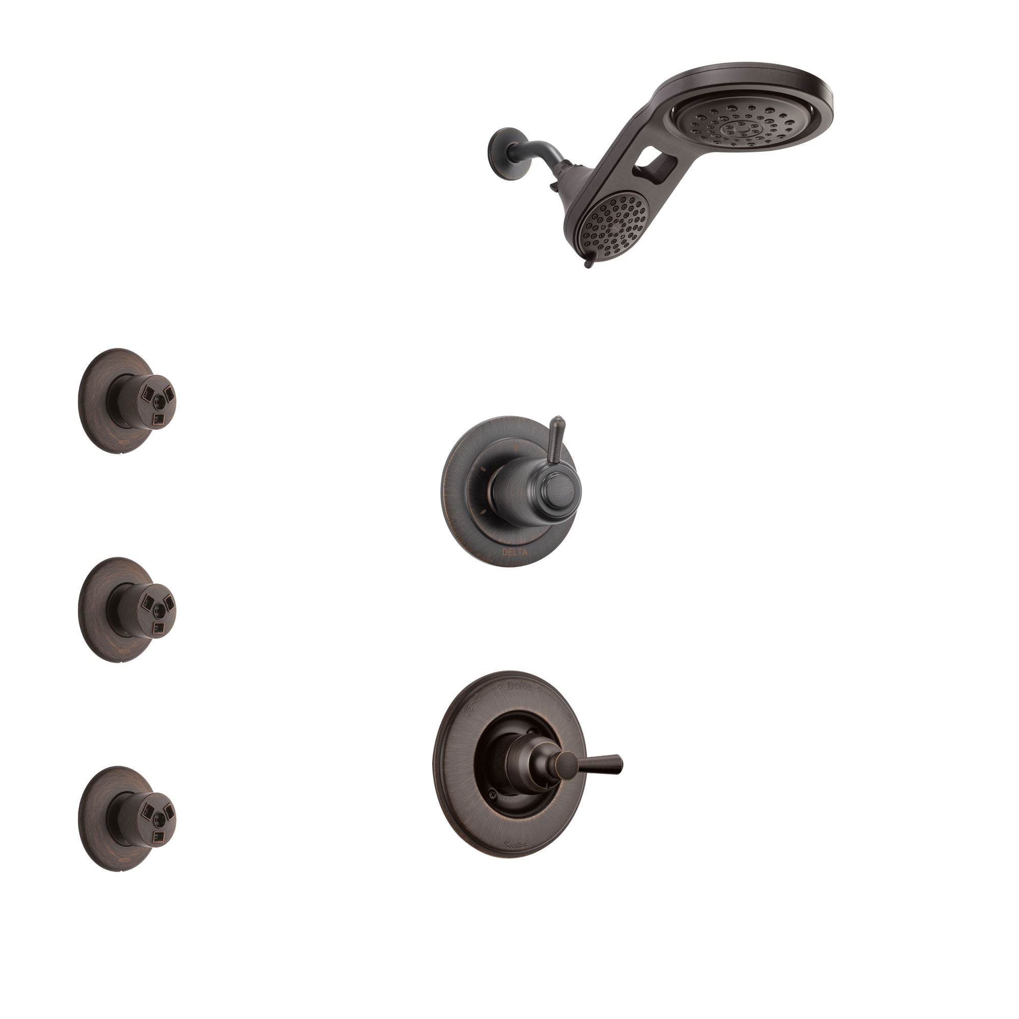 Delta Linden Venetian Bronze Finish Shower System with Control Handle, 3-Setting Diverter, Dual Showerhead, and 3 Body Sprays SS1493RB2
