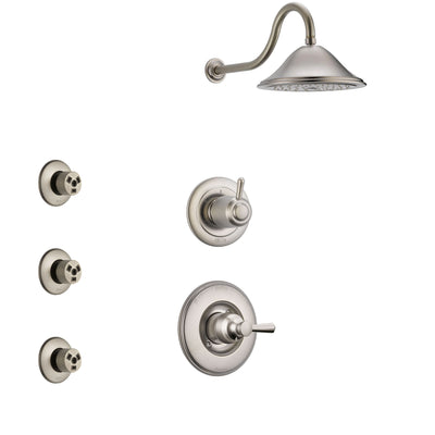Delta Linden Stainless Steel Finish Shower System with Control Handle, 3-Setting Diverter, Showerhead, and 3 Body Sprays SS1493SS3