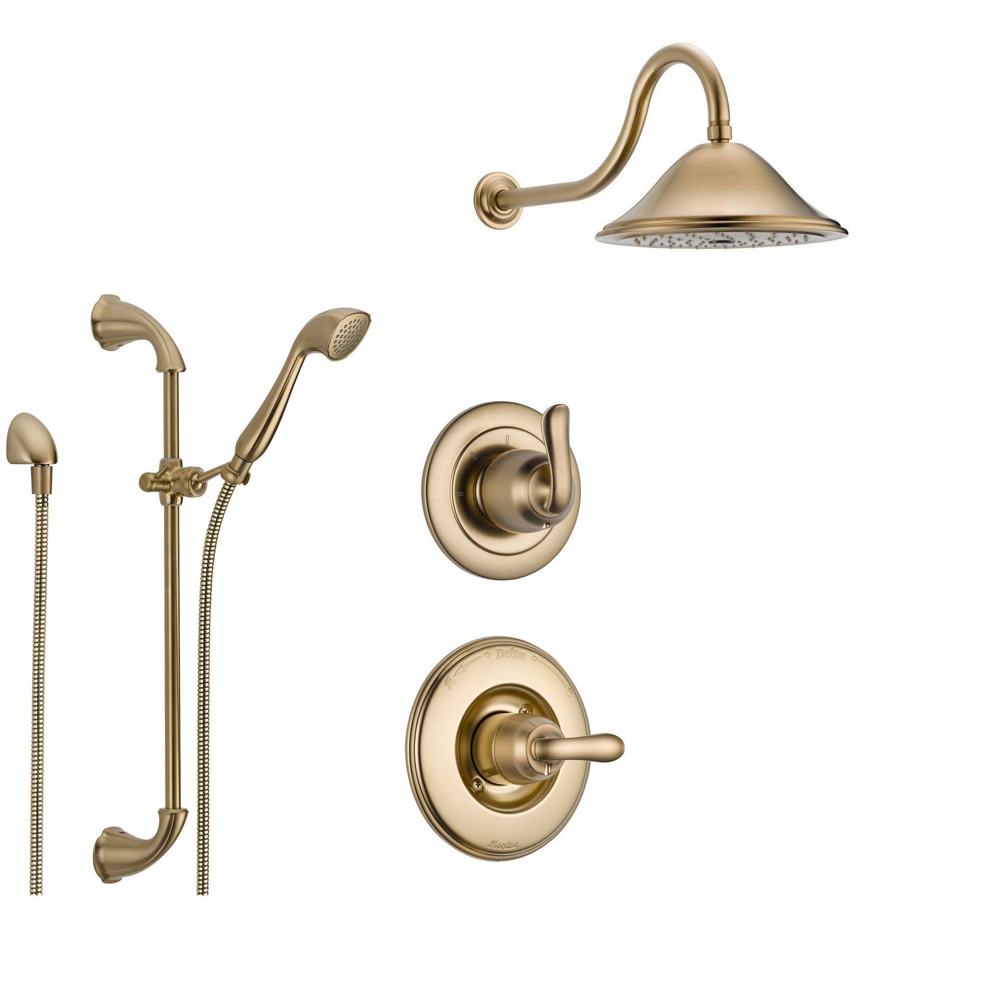 Delta Linden Champagne Bronze Shower System with Normal Shower Handle, 3-setting Diverter, Large Rain Shower Head, and Handheld Spray SS149481CZ