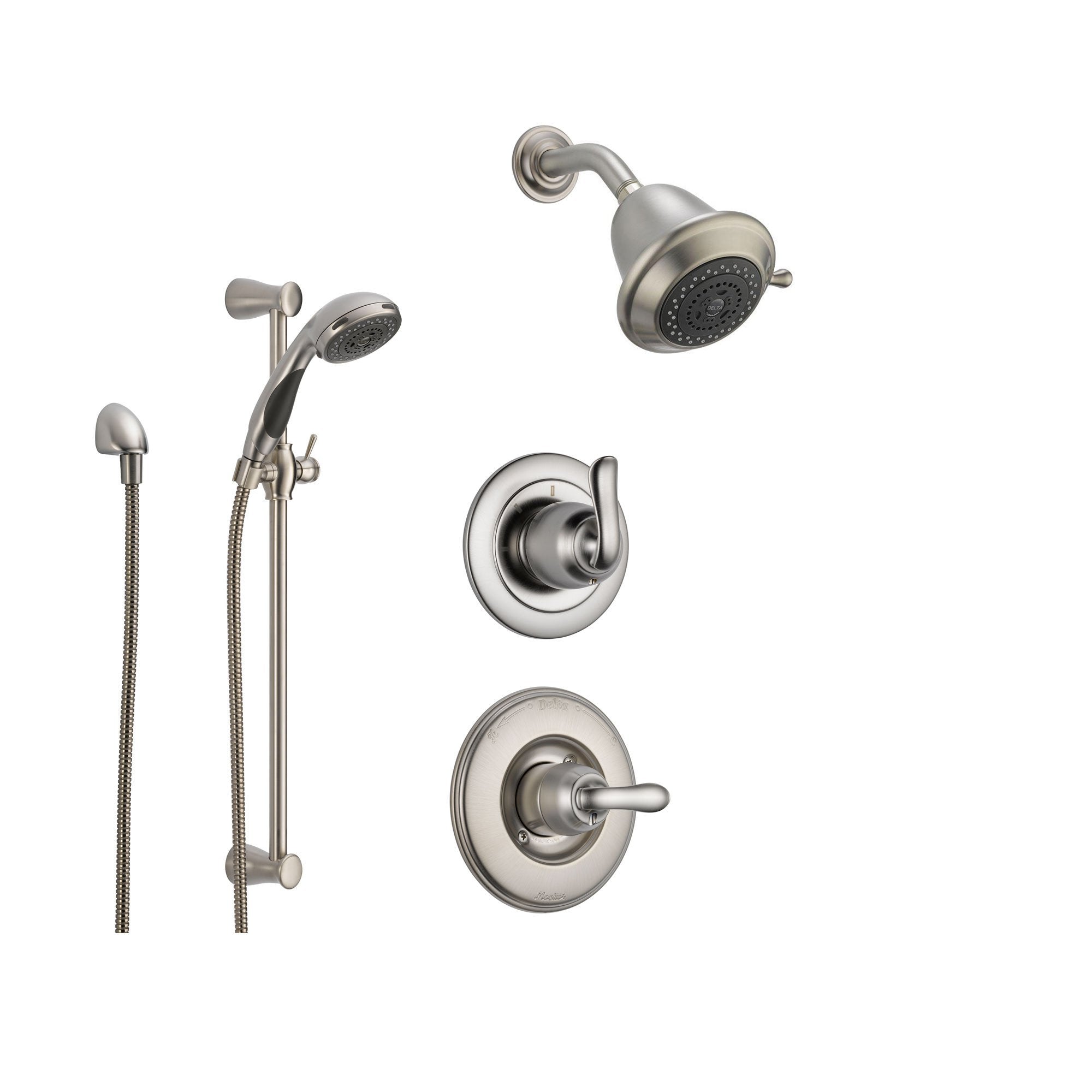 Delta Linden Stainless Steel Shower System with Normal Shower Handle, 3-setting Diverter, Showerhead, and Handheld Shower SS149483SS