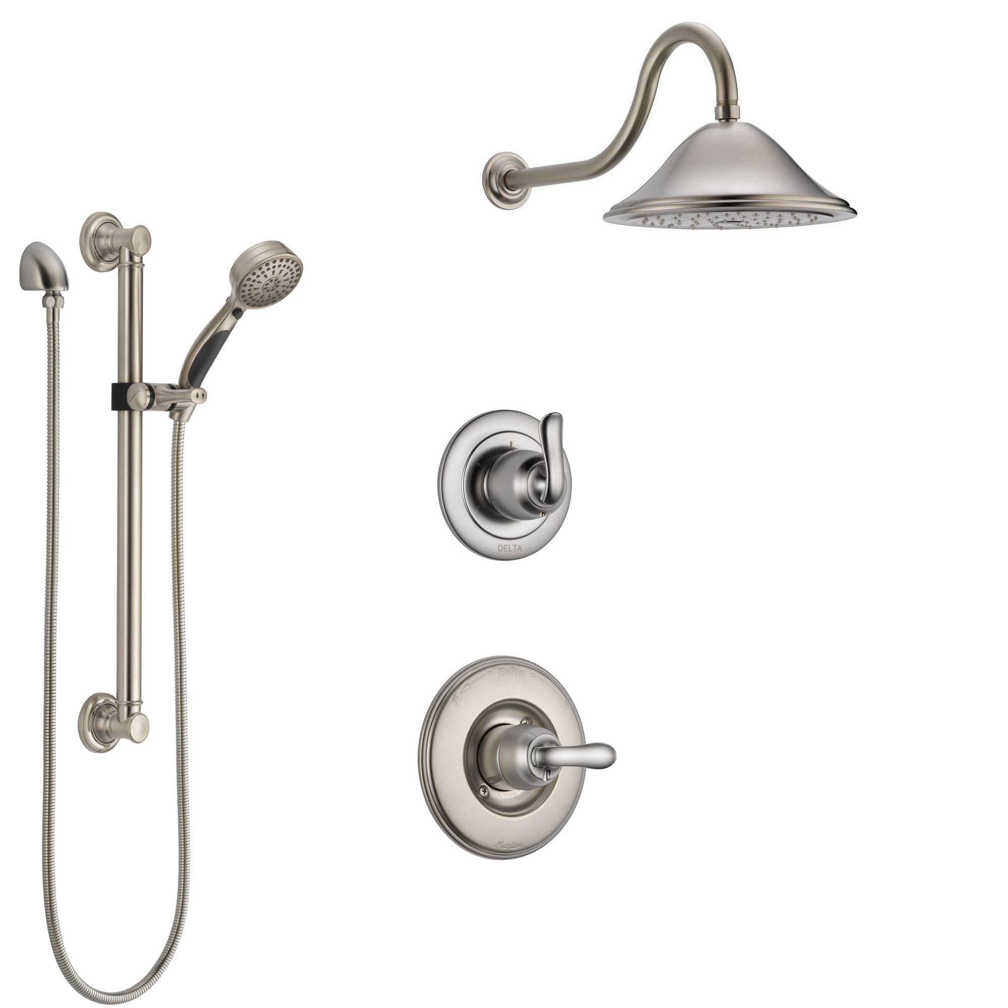 Delta Linden Stainless Steel Finish Shower System with Control Handle, 3-Setting Diverter, Showerhead, and Hand Shower with Grab Bar SS1494SS2