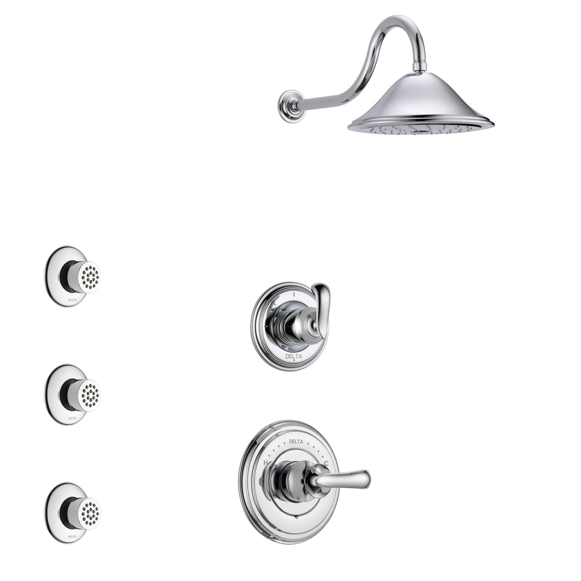 Delta Cassidy Chrome Finish Shower System with Control Handle, 3-Setting Diverter, Showerhead, and 3 Body Sprays SS149713