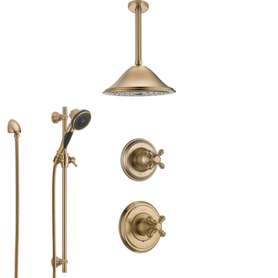 Delta Cassidy Champagne Bronze Shower System with Control Handle, Diverter, Ceiling Mount Showerhead, and Hand Shower with Slidebar SS14971CZ1