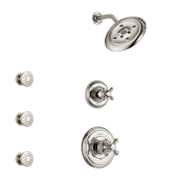Delta Cassidy Polished Nickel Finish Shower System with Control Handle, 3-Setting Diverter, Showerhead, and 3 Body Sprays SS14971PN6