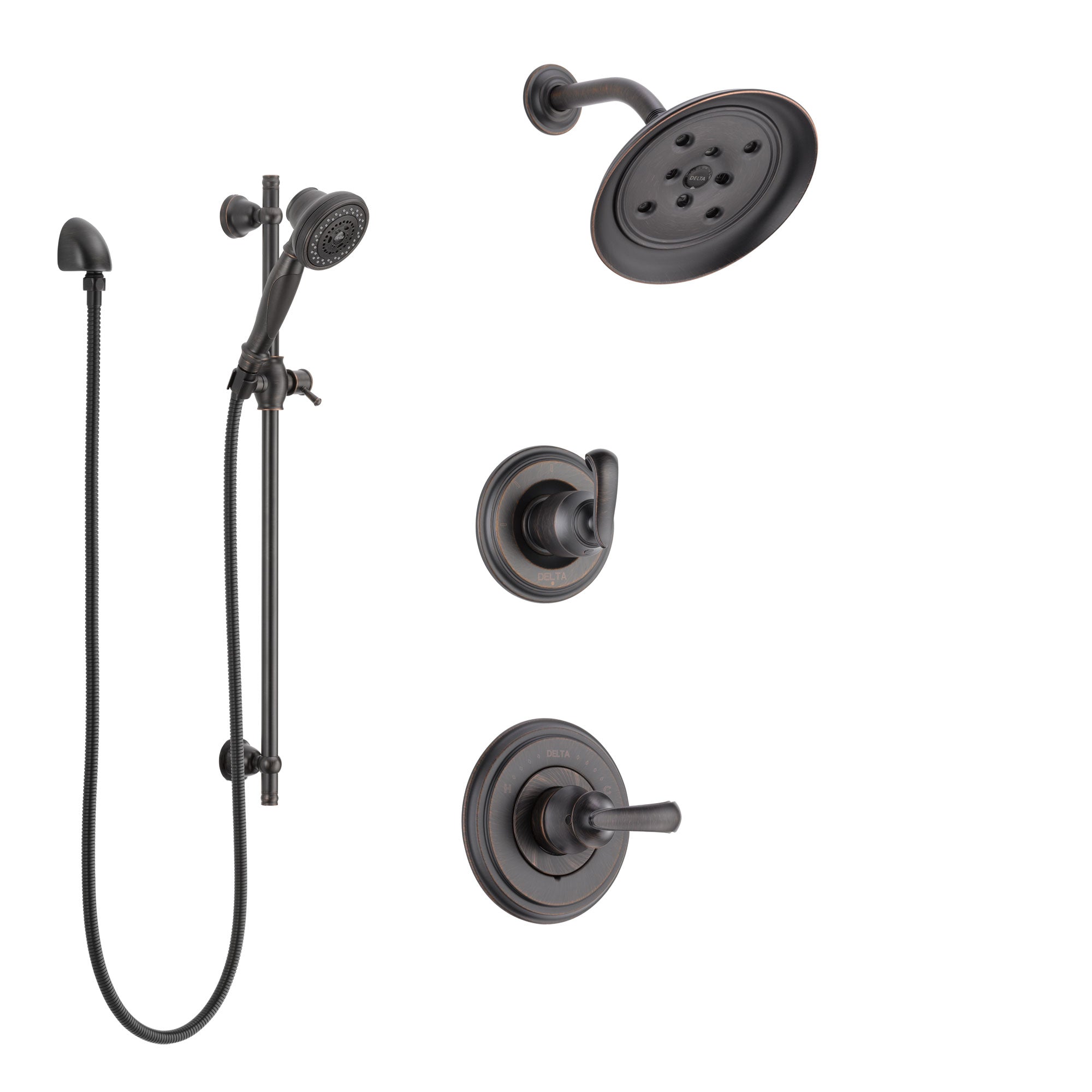 Delta Cassidy Venetian Bronze Finish Shower System with Control Handle, 3-Setting Diverter, Showerhead, and Hand Shower with Slidebar SS14971RB2
