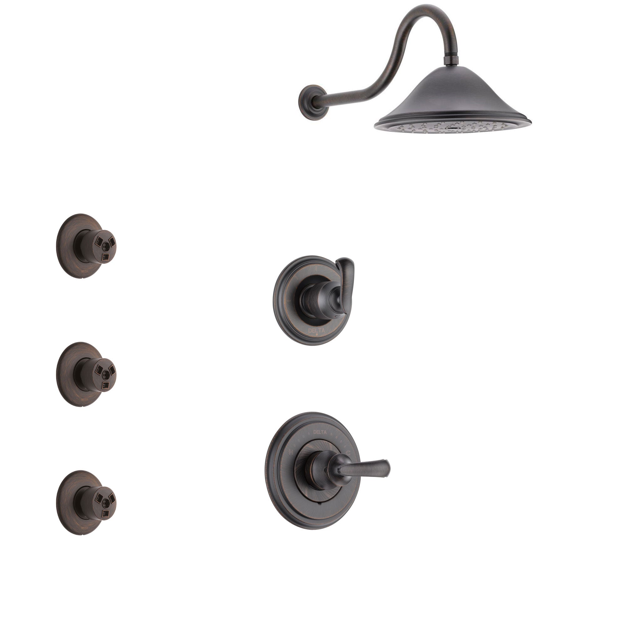 Delta Cassidy Venetian Bronze Finish Shower System with Control Handle, 3-Setting Diverter, Showerhead, and 3 Body Sprays SS14971RB4